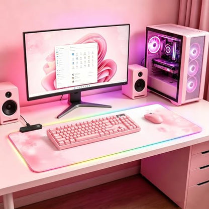 RGB Large Gaming Mouse Pad, Extended Mouse Pad with 12 Lighting Effects, Water Proof Mutispandex Surface, Non-Slip Rubber Base, 80x30 cm / 31.5×11.8 in (Sakura) - color: Sakura