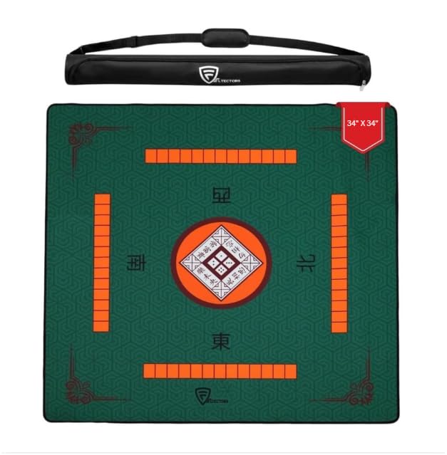 Mahjong Mat for Table, Green, 34 x 34 Inches | Neoprene Rubber, Anti Slip, Noise Reduction, Storage Case Included