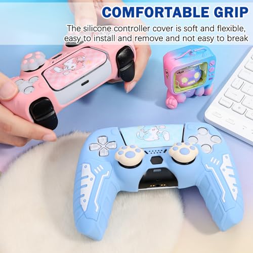 DLseego Protective Cover for PS5 Controller, Soft Silicone Ergonomic Anti-Slip Controller Case Skin with 2 PCS Thumb Stick Grip Caps and 1 PCS Touch Pad Sticker- Blue - color: Blue