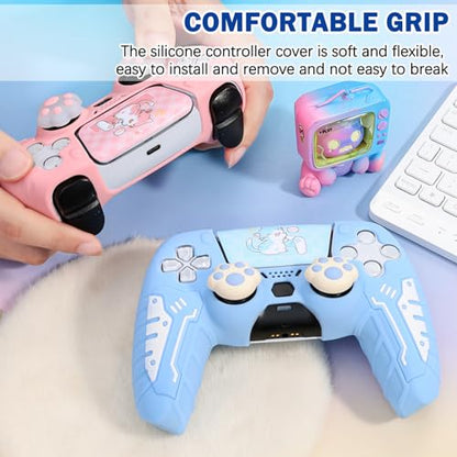 DLseego Protective Cover for PS5 Controller, Soft Silicone Ergonomic Anti-Slip Controller Case Skin with 2 PCS Thumb Stick Grip Caps and 1 PCS Touch Pad Sticker- Blue - color: Blue
