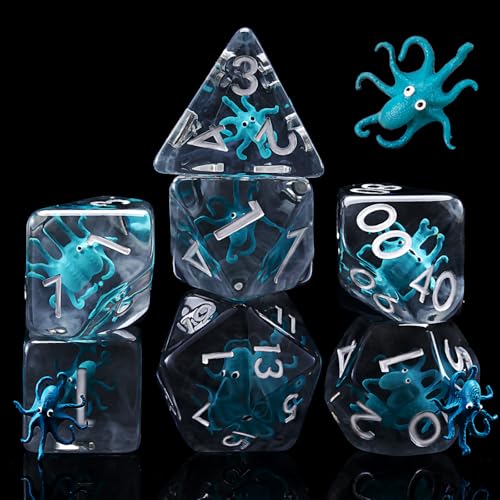 DND Octopus Resin Dice Set, Polyhedral D&D Dice Inclusion Dice for Dungeons and Dragons MTG RPG- for Ages 15 and Up Bliue - color: Octopus-bliue