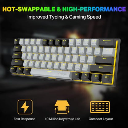 60% Mechanical Keyboard, E-YOOSO Gaming Keyboard with Red Switches and Solid Color Backlit Small Compact Keyboard 60 Percent Keyboard Mechanical, Portable 60 Percent Gaming Keyboard Gamer(Grey Black)