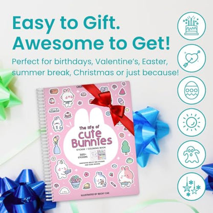 Life of Cute Bunnies 300+ Kids Sticker Book by Cupkin Toddler Airplane Travel Coloring Book, Easter Basket Stuffer, Road Trip Essentials, 8 Coloring Pages 8 Side by Side Scenes for Ages 2–8 Years - color: Bunnies