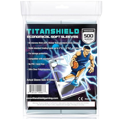 TitanShield 500 Count 60-Microns Thickness Soft Penny Card Sleeves 2-5/8” x 3-5/8” (67x94mm), Ultra Clear (500 Count)