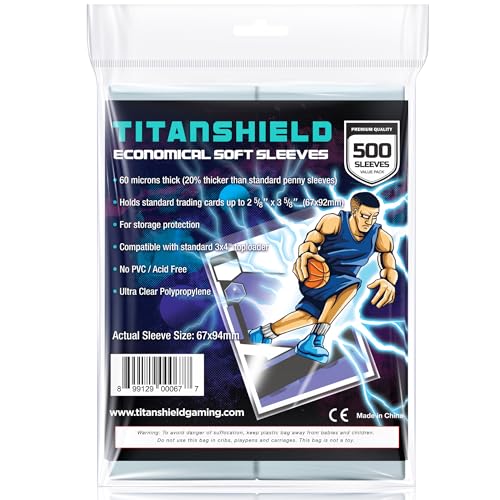 TitanShield 500 Count 60-Microns Thickness Soft Penny Card Sleeves 2-5/8” x 3-5/8” (67x94mm), Ultra Clear (500 Count)