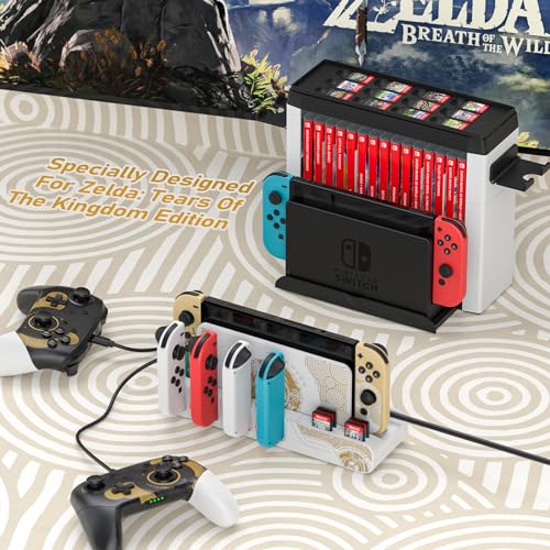 Switch Games Organizer Station with Controller Charger, Charging Dock for Nintendo Switch & OLED Joycons, Switch Mounts, Brackets & Stands for Games, the Legend of Zelda: Tears of the Kingdom Edition - color: Tears of the Kingdom Edition