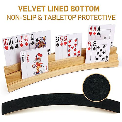 LotFancy Playing Card Holders for Kids Adults Seniors, Set of 2, 3 Tiers, Hands Free Curved Wooden Card Holder for Family Card Game Night, Canasta, Bridge, Poker Parties - style: 2-Pack