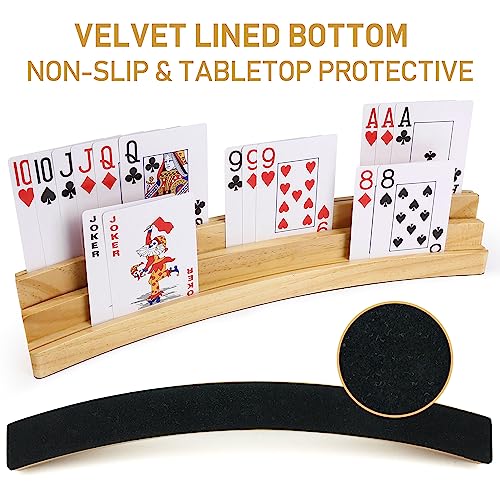 LotFancy Playing Card Holders for Kids Adults Seniors, Set of 4, 3-Tier Curved Wooden Card Holder for Family Card Game Night, Canasta, Bridge, Poker Parties, Hands Free - style: 4-Pack