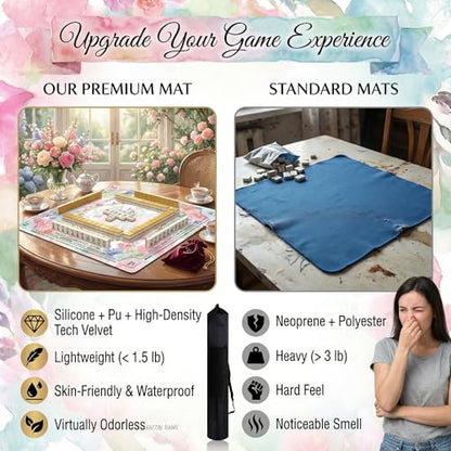 Mahjong Mat for Table - 32.3 Inch Waterproof & Non-Slip PU Velvet Surface, Lightweight No Crease No Odor Design for Noise Reduction,Includes Printed Rules (Garden) - color: Garden