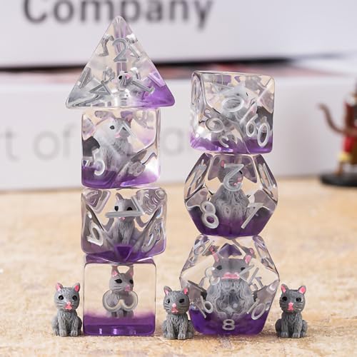 Cat DND Resin Dice Set, Polyhedral D&D Cat Dice Inclusion Dice for Dungeons and Dragons MTG RPG - color: Cat