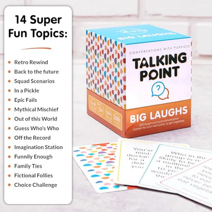 200 Funny Conversation Cards for Adults, Teens & Kids - Family Card Game | All-ages game to laugh and connect; get-to-know-you questions for family & friend game night; hilarious conversation starters