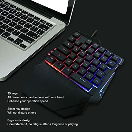 One Handed Gaming Keyboard, 35 Keys RGB Backlit Ergonomic USB Keyboard, Professional Mini Gaming Keyboard with Wrist Rest, Silent Keys for PC and Streamers