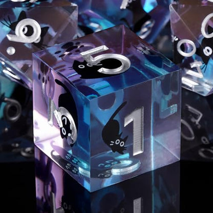 DND Dice Set, 7 Pcs Sharp Edge D&D Dice Polyhedral Resin Cat Dice for Dungeons and Dragons RPG MTG Role Playing Table Games - color: Blue-4