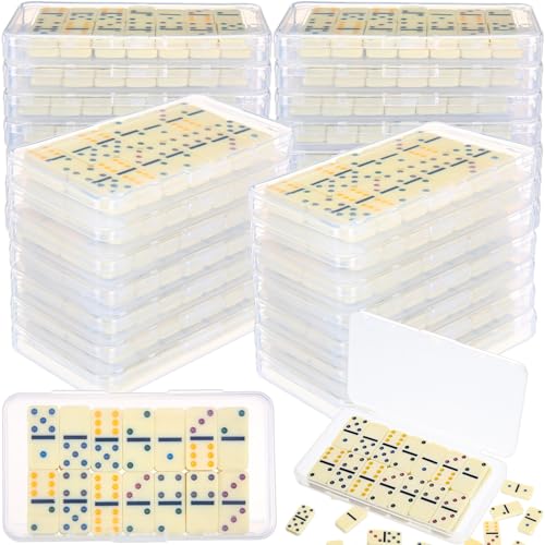Foilswirl 24 Pack Mini Domino Game Set Bulk Double 6 Dominoes 28 Pieces Tile Colored Dots Domino Game with Clear Plastic Box Family Board Games Party Favor Travel Box Educational Toys for Adults