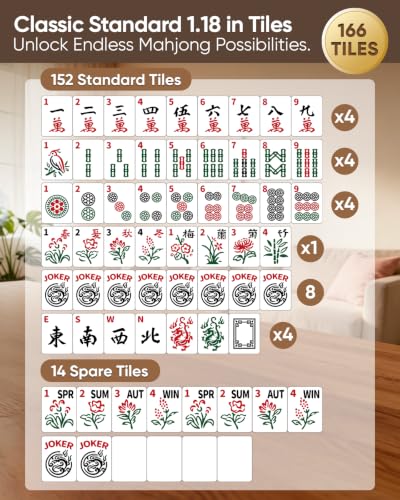 BALE® Upgraded American Mahjong Tile Set with Complete Game Accessories | 166 White Engraved 1.2" Mah Jongg Tiles , 4 Color Acrylic Racks Pushers,3 Pcs Majong Carrying Bags, Travel Family Friend Club - color: Classic Beige
