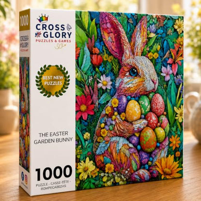 Cross & Glory | 1000 Piece Puzzle for Adults | The Easter Garden Bunny | Egg Rabbit & Botanical Spring Puzzle | Satin Finish | Easter Puzzles for Adults 1000 Pieces Ages 14+ - color: The Easter Garden Bunny
