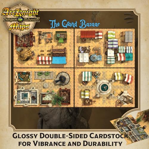 Arcknight Desert Adventures Roleplaying D&D Battlemaps; 16 Modular RPG Maps in 8 Double-Sided Pages, 1" Square Grid, Modular & Versatile Design for Tabletop Gaming - for Dungeons & Dragons & More - style: Desert Adventures
