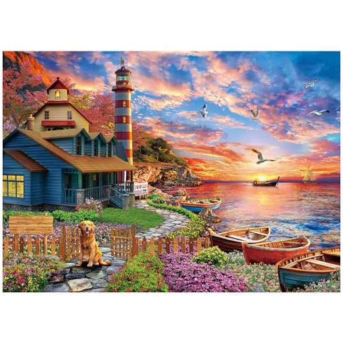 BenBen Puzzles for Adults 1000 Pieces, Sunset Lighthouse, Jigsaw Puzzles with Letters or Patterns on Back, Challenging Puzzles for Family Game Night Home Décor - color: Multi-colored