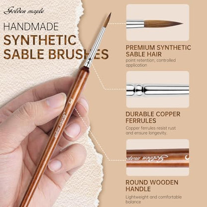 Golden Maple Artist Paint Brushes, 10PC Synthetic Sable Brush Set Miniature Fine Detail Paint Brush, Round Point Paint Brush Set for Miniatures, Acrylic & Figures, Model, Watercolor Details - color: Bronze