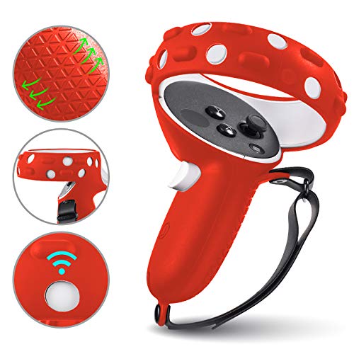 Compatible with Oculus Quest 2 Accessories, Silicone Face Cover, VR Shell Cover,Touch Controller Grip Cover,Protective Lens Cover,Disposable Eye Cover - color: RED