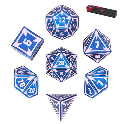 UDIXI Metal Dice Set D&D Heavy Metallic DND Dice Set for Board Game (Blue) | 7-Pieces, Lozenge Pattern, Zinc Alloy Material, Gorgeous Gift Case, DM Gift, for Dungeons and Dragons Role Playing Games - color: Blue