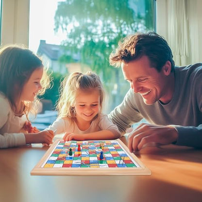 Gothink Wooden Snakes and Ladders Game - 13 Inch Educational Board Game for Children Ages 3 and Up & Adults - Classic Board Game Includes 6 Counters & 2 Dice, Rules