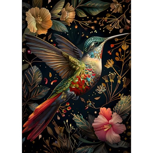 Vintage Hummingbird Puzzles for Adults 1000 Pieces, Colorful Flower Hummingbird Jigsaw Puzzles with Animals, Beautiful Bird Floral Impossible Nature Art Themed Puzzle, Hard Challenging for Adults - style: Vivid Hummingbird