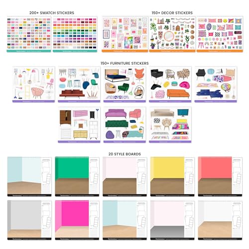 Fashion Angels Interior Design Sticker Stylist Set | Includes 20 Style Boards, 14 Sticker Sheets & 550+ Aesthetic Room Decor Stickers, Ideal for Kids & Girls - style: Custom