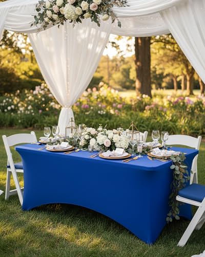 Fixwal Royal Blue Stretch Table Cloth Rectangle 2 Pack 4Ft, Spandex Fitted Table Covers Washable for Party, Trade Show, Banquet, Wedding, Buffet - color: Royal Blue, size: 4 Ft