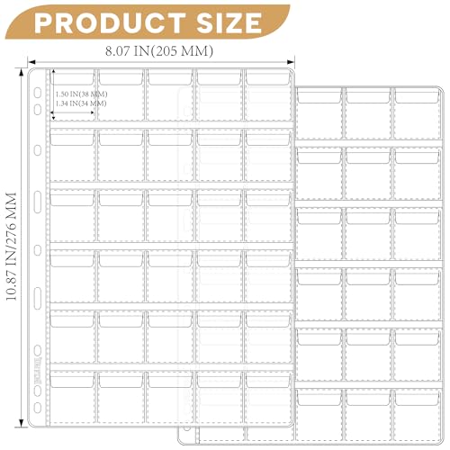 25 Sheets Coin Pocket Pages - 30 Pocket Standard 9-Hole 750 Pockets Inserts Collecting Sleeves for Coins [38mm X 34mm Each Pocket] CS0312530 - color: 30 Pocket(34mm X 38mm Each Pocket), size: 25 Sheets