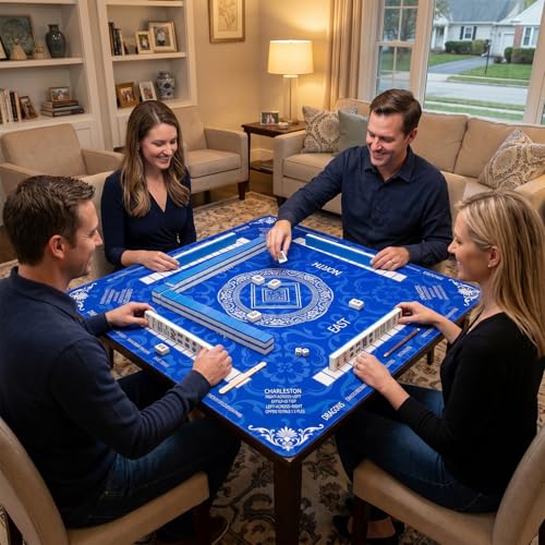 Thick Mahjong Mat 32.68"x32.68", Noise-Reducing Anti-Slip Waterproof & Durable Table Cover with Carrying Bag for Mahjong, Poker, Card Games, Board Games, Dominoes - Blue - color: Blue