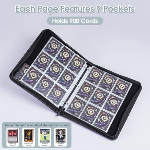 ProCase 900-Pocket Card Binder with Clear Window -Purple | 9 Double-sided Pockets, Trading Cards Colletction Album Holder, Removable Sleeves, Holds MTG, TCG, Sports & Football Cards - color: Purple