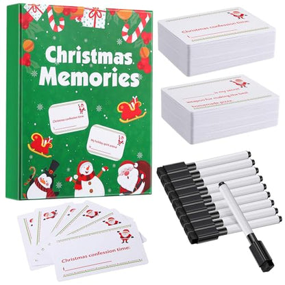 Christmas Card Game Set for Family Game Night, 120 Cards with 10 Dry Erase Markers, Fun Holiday Party Board Games for Groups of 3 or More Players, Stocking Stuffer & Secret Santa Gift