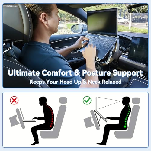 Car Laptop Mount steering Wheel Tray Holder, Height Adjustable Car Desk for Laptop iPad Computer Tablet, Foldable Portable Lap Laptop Stand for Car Vehicle Workstation for Truck SUV Tesla Motorhome