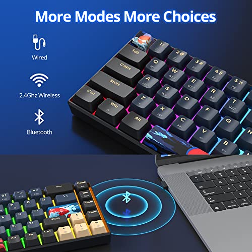 surmen GT68 65% Wireless Mechanical Gaming Keyboard 60 Percent RGB Hot-Swappable 68-Key Compact Keyboard Bluetooth5.0/2.4G/USB with Yellow Switch (Yellow Switch, Blue Samurai 68) - color: Blue samurai 68-Yellow Switch