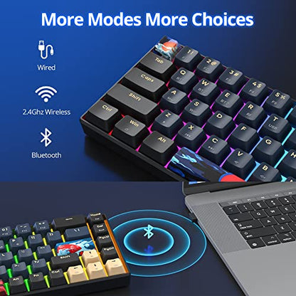 surmen GT68 65% Wireless Mechanical Gaming Keyboard 60 Percent RGB Hot-Swappable 68-Key Compact Keyboard Bluetooth5.0/2.4G/USB with Yellow Switch (Yellow Switch, Blue Samurai 68) - color: Blue samurai 68-Yellow Switch