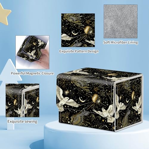 for MTG Commander Deck Box,Card Deck Box for Trading Yugioh MTG,Fits 100 Double Sleeved Cards,PU Leather Strong Magnet Case for Magic Commander TCG CCG,Black White Bird - color: Black White Bird