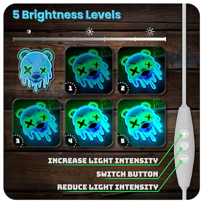 Ice Bear Neon Sign, Cool Led Sign for Wall Decor - Usb Powered, Adjustable Brightness Anime Bear Led Light for Bedroom, Bar, Pub, Party, Man Cave Decor, Unique Gift for Teenage Boys