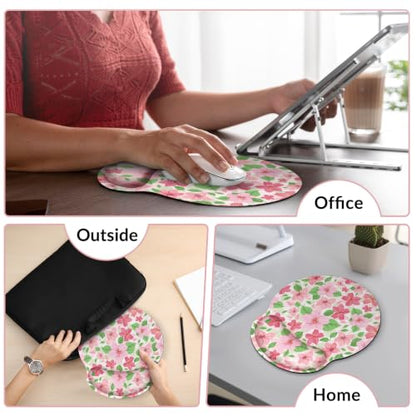 KONVINIT Ergonomic Mouse Pad with Wrist Rest, Small Mousepad with Non-Slip Rubber Base and Smooth Surface, Pink Floral Mouse Pads for Desk, Office Desk Accessories - color: Pink Flowers