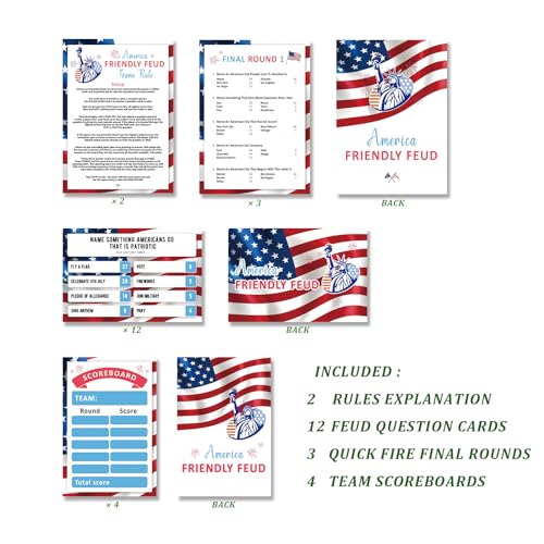 4th of July Trivia Game, America Friendly Feud Game Set, Independence Day Game Supplies, 4th of July Games for Adults and Teens, Feud Quiz, Independence Day Group Game, Fun Party Game
