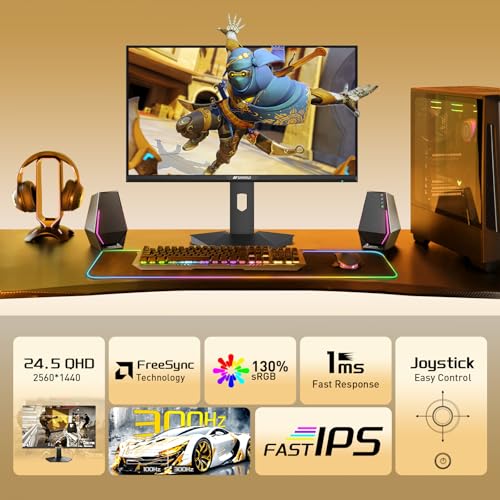 SANSUI 24.5 Inch Gaming Monitor QHD 1440P 300Hz 240Hz, 1ms Fast IPS Computer Monitor, 2× HDMI 2.1 Up to 300Hz, 2× DP 1.4 Up to 300Hz, 130% sRGB Eye Care VESA Support (DP Cable Included ES-G25F6Q Pro) - size: 25 Inch