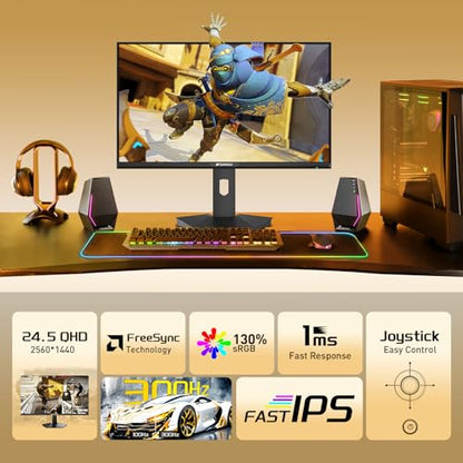 SANSUI 24.5 Inch Gaming Monitor QHD 1440P 300Hz 240Hz, 1ms Fast IPS Computer Monitor, 2× HDMI 2.1 Up to 300Hz, 2× DP 1.4 Up to 300Hz, 130% sRGB Eye Care VESA Support (DP Cable Included ES-G25F6Q Pro) - size: 25 Inch