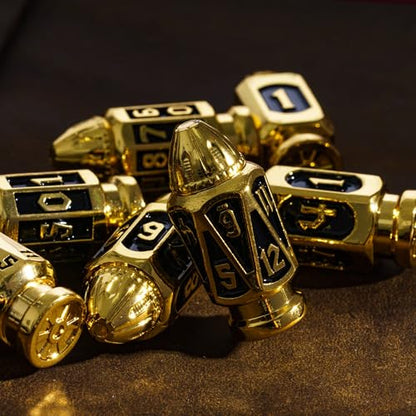 UDIXI Bullet Metal DND Dice Set, 7PCS D&D Bullet RPG Dice Set Golden Black | Cool Design, Magazines Container and PU Leather Bag, for Dungeons and Dragons Role Playing Games and Tabletop Games RPG - color: Golden Black
