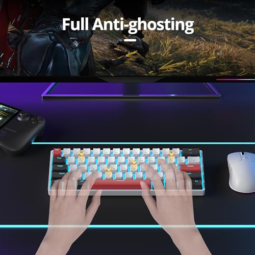 surmen 60% Mechanical Gaming Keyboard with Linear Red Switch, Wired Mini Compact Keyboard 60 Percent Backlit for Laptop Desktop PC Gamers （61 White-Ice Blue） - color: 61 White-Ice Blue