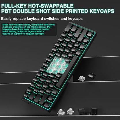 Aula MINI60 HE PRO Wireless Gaming Keyboard 60%,Hall Effect Rapid Trigger Magnetic Keyboard,8000Hz Polling,Tri-Mode(BT5.0/2.4GHz/USB-C),RGB Hot Swappable Compact Mechanical Keyboard for Gamer(Black) - color: Pro-Black Side