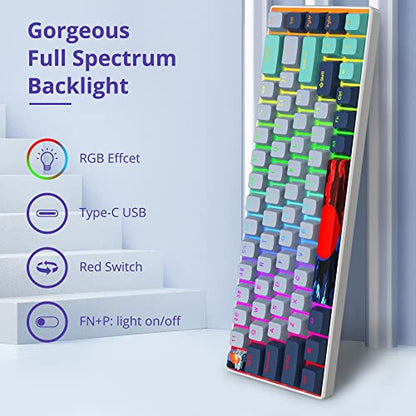 Owpkeenthy 65 Percent Mechanical Gaming Keyboard Hammerhead Shark with Red Switch Ultra Compact RGB Wired 60% Gaming Keyboard N-Key Rollover for PC Gamer Box PS - color: Hammerhead Shark/ 68 Red Switch