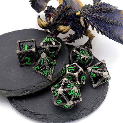 Hollow Cthulhu Metal Polyhedral Dice Set - D&D for Fantasy Tabletop RPG Role Playing Games Gift for DND Lovers(Green Number) - color: Cthulhu Green Number