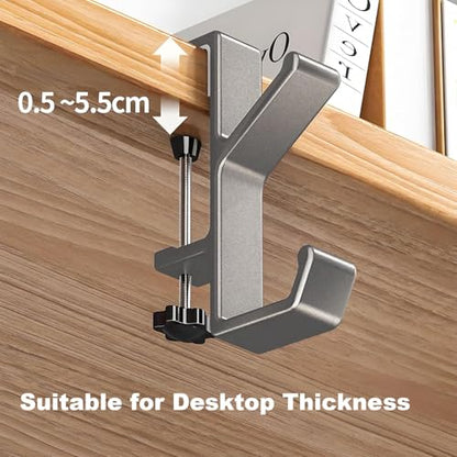Headphone Stand - Aluminum Alloy Headphone Holder, Under Headset Stand for Desk Fit for PC Gaming Headset Hanger Hook Suitable for Office, Computer, Student Class Desk, Handmade Creator Table (Sliver)