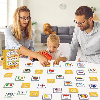 gisgfim 100 PCS Juego de Memoria de Banderas del Mundo en español para niños y adultos Flags of the World Memory Matching Games in Spanish Educational Matching Game Fun Fast Memory Game Gift Learning - style: Flags of the World in Spanish