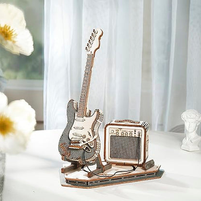 Rowood 3D Puzzles for Adults, DIY Wooden Model Kit for Adults to Build, STEM Electric Guitar Desk Toy Project, Birthday Gifts for Music Lovers